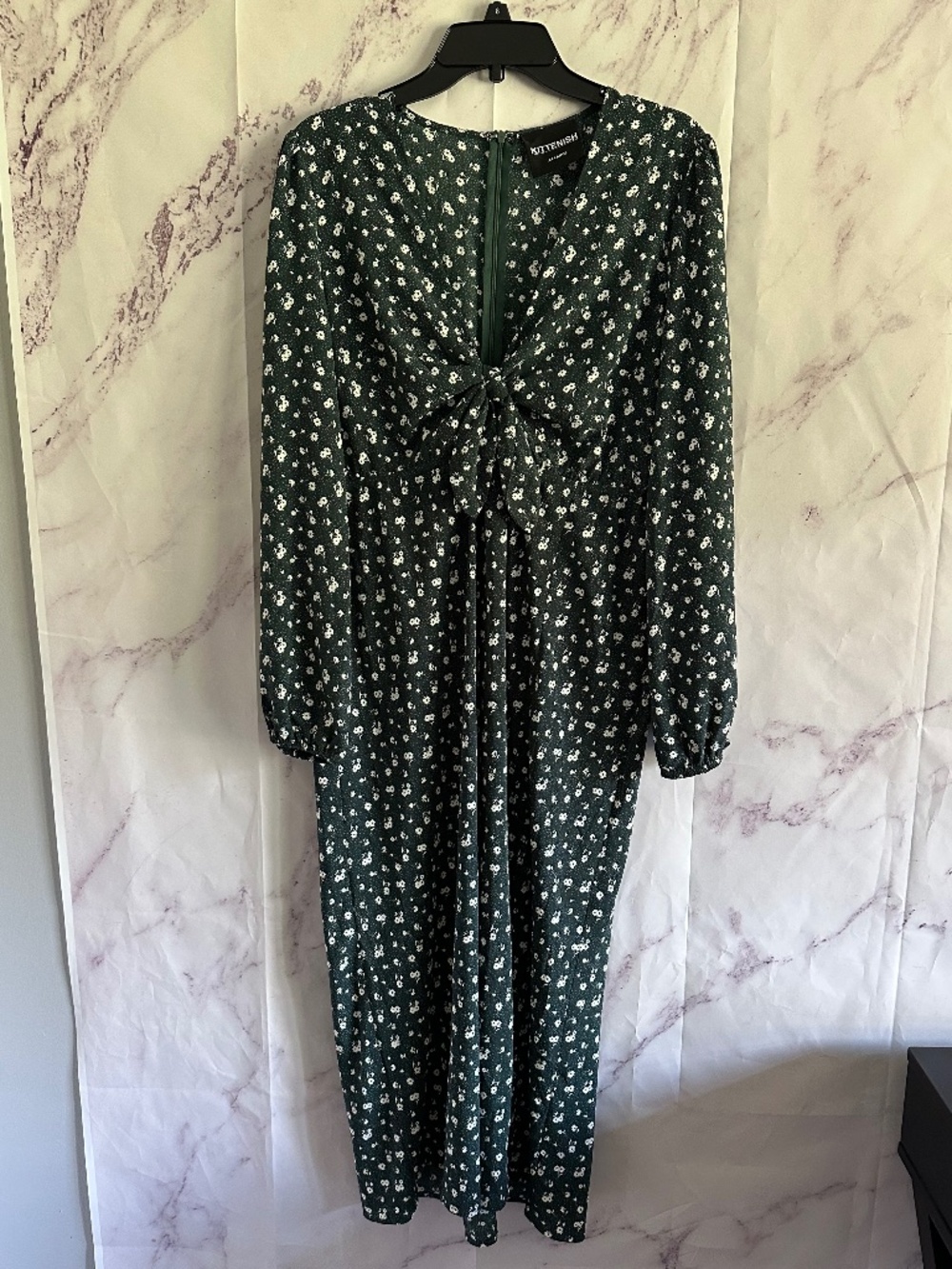 KITTENISH FLORAL LONG SLEEVE MAXI DRESS GREEN/WHITE WOMENS XXL - EXCELLENT COND.